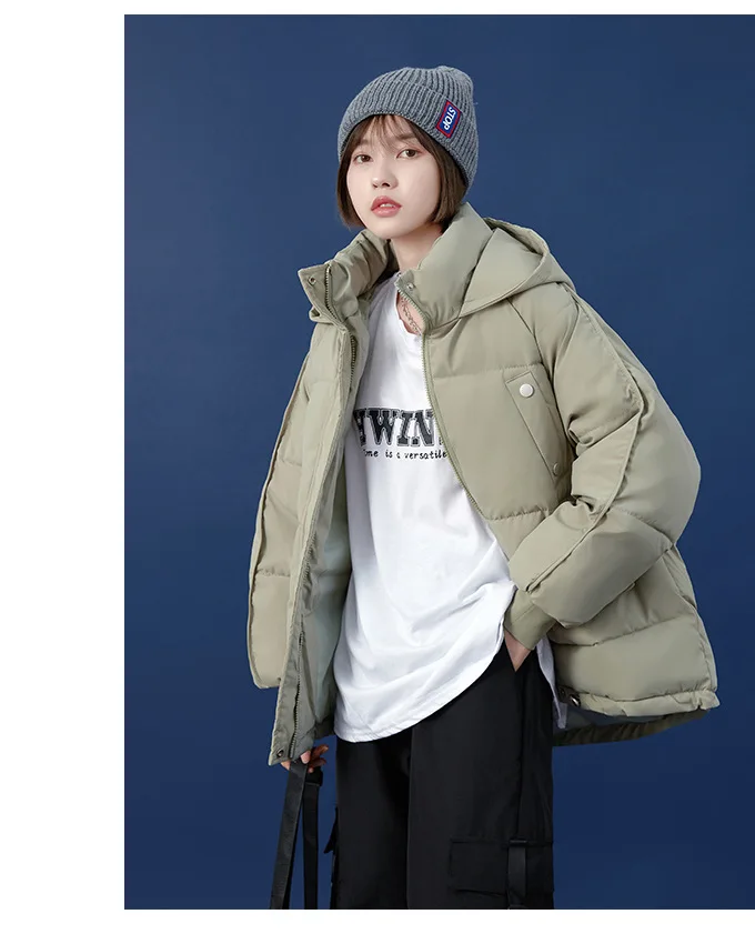 2021 Casual  Parkas Winter Jacket Women Drawstring Loose Solid  Hooded  Cotton Jackets  Fashion Solid Thick Short Coats Overcoat