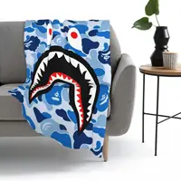 Shark Blue Camo Camouflage Blanket Fleece Breathable Throw Blanket Sofa Throw Blanket for Home Bedroom Travel Throws Bedspread