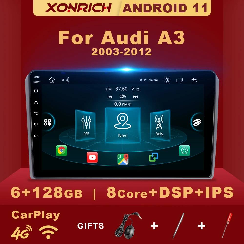 DSP Android 11 6 ГБ + 128 автомобильный радиоприемник мультимедийный плеер для Audi A3 2 8P 2003