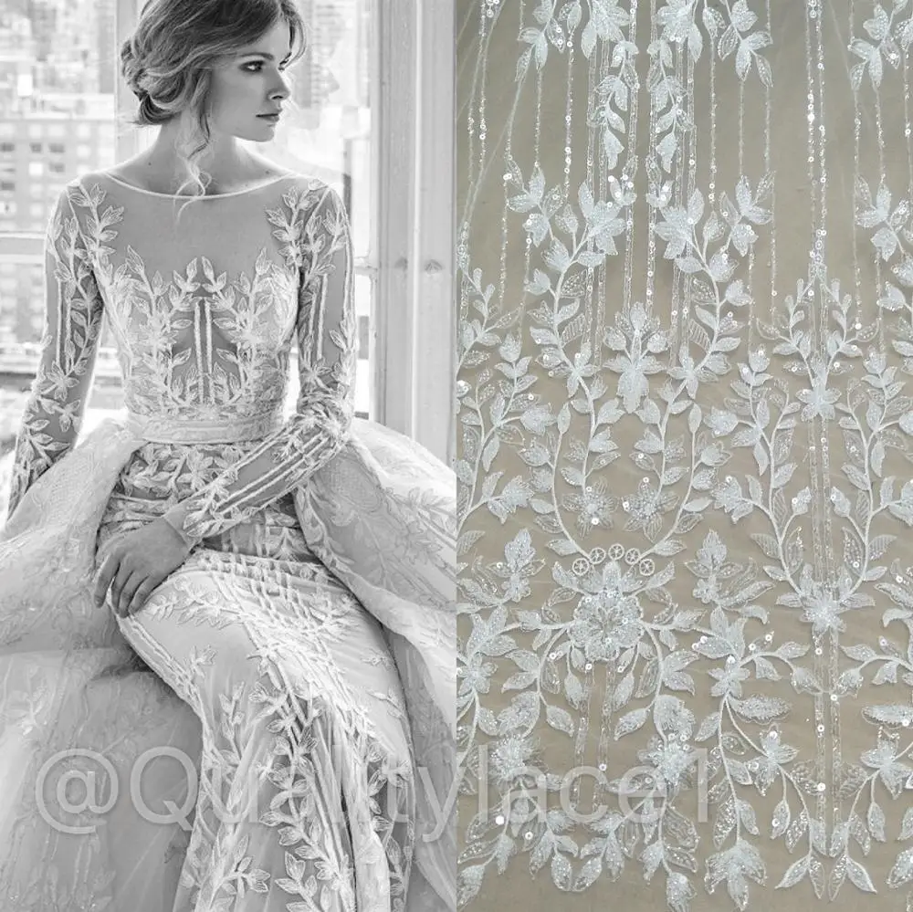 Модная свадебная кружевная ткань Zuhair Murad с бисером и блестками тюль кружевное
