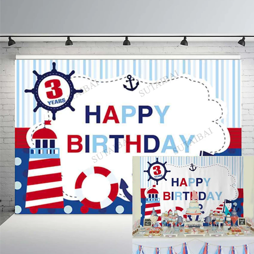 

Navy Lighthouse Boat Anchor Backdrop Photography For Photo Studio Baby Shower Boy Birthday Party Photo Background Decoration