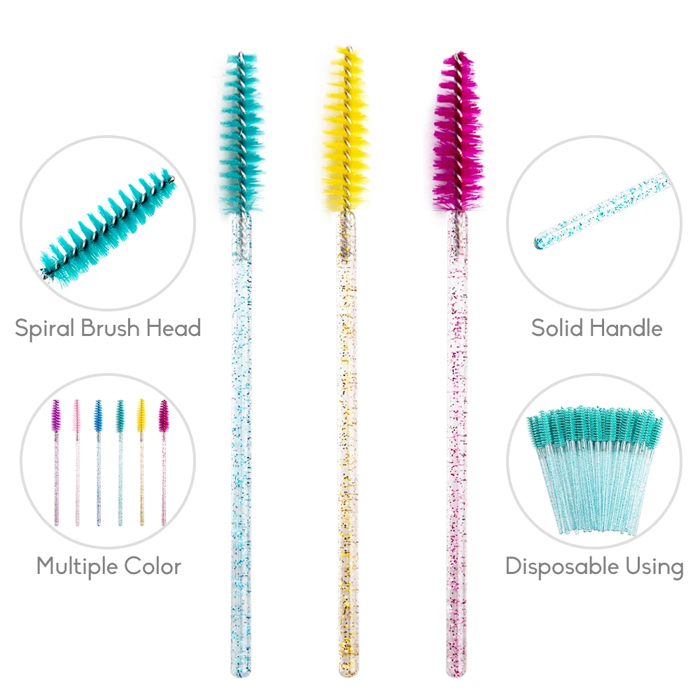 zwellbe Good Quality Disposable 50 Pcs/Pack Crystal Eyelash Makeup Brush Diamond Handle Mascara Wands Extension Tool | Красота и