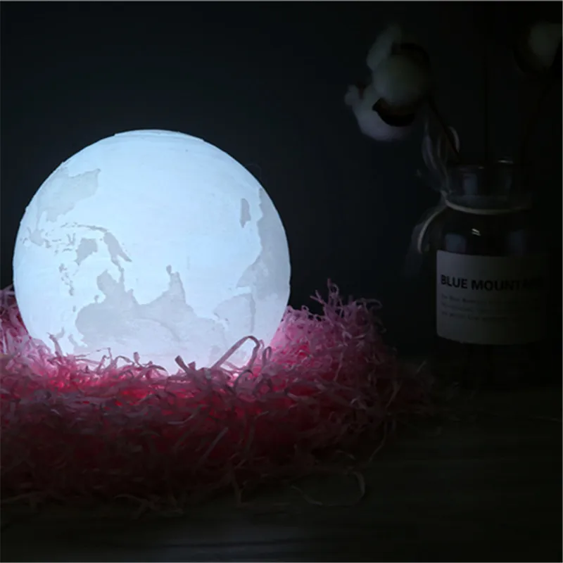 3-D печать земля лунный свет зарядка ночник светодиодный светильник 2-color Touch 16-color пульт дистанционного управления украшение дома креативный подарок