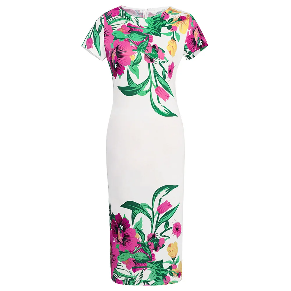 

Yg brand summer new waist Style Floral mid long skirt slim Short Sleeve Dress