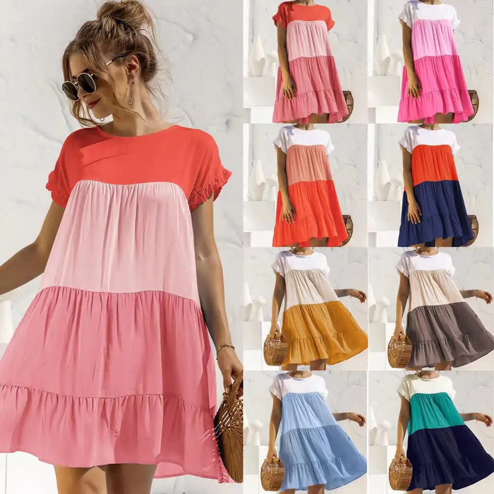 

New product hot in spring and summer 2021 color matching loose dress