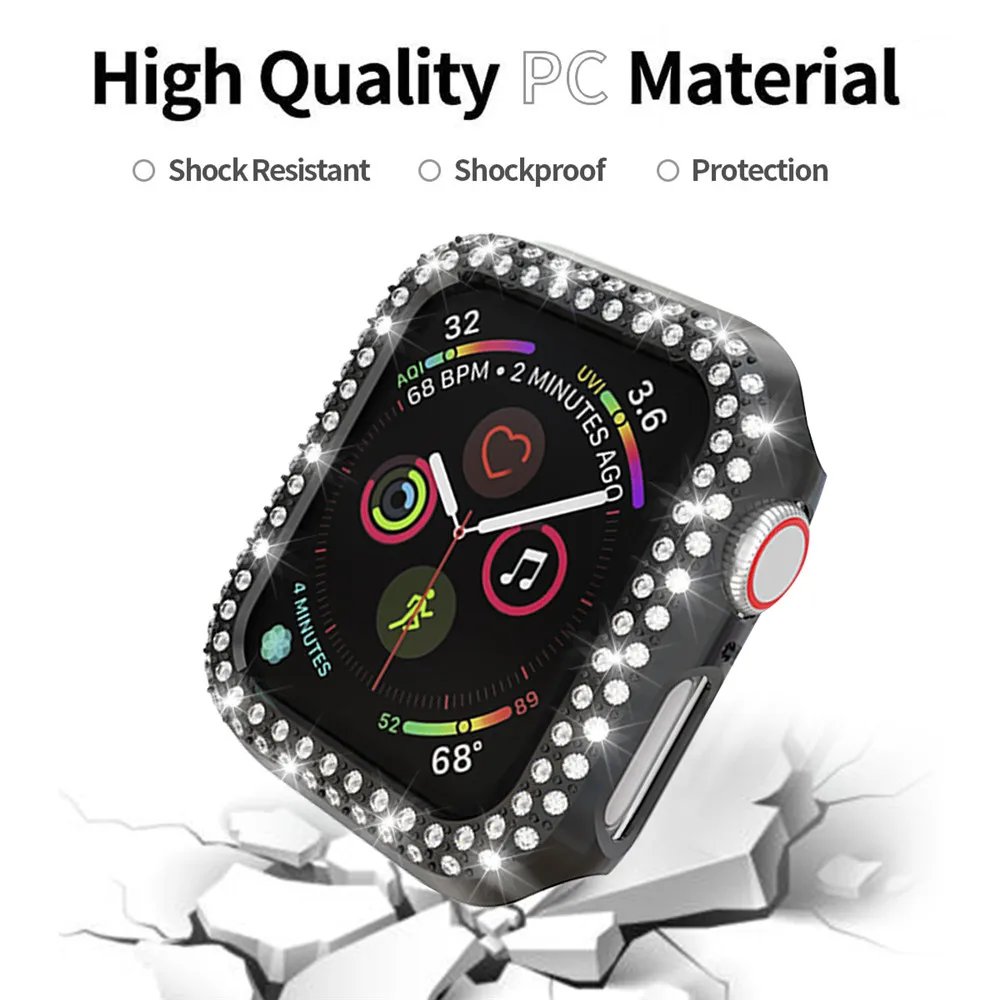 Двойной Алмазный бампер из поликарбоната для Apple Watch 7 Series 6 SE 5 4 3 2 Чехол 41 мм 45 40 44 38