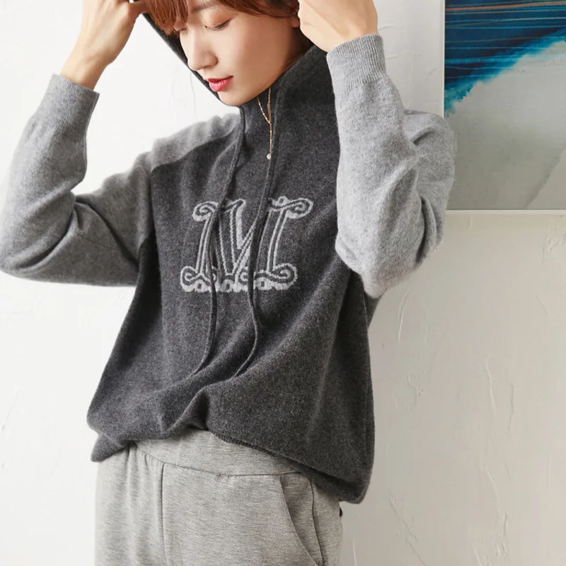 

sweater New letter hooded cashmere sweater casual loose Pullover long sleeve sweater