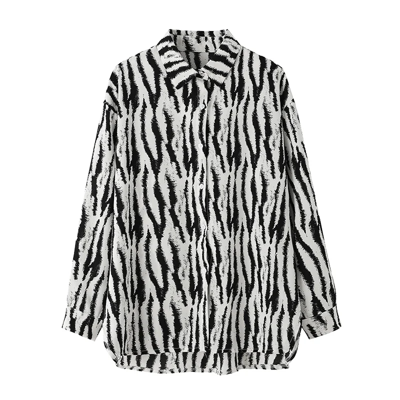 

Zebra Print Long-sleeve Women Shirt Autumn 2021 New All-match Office Lady Button Up Shirt Vintage Top Camisas De Mujer