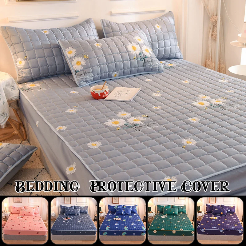 

Multicolor Quilted Bed Sheet All-inclusive Mattress Protector Machine Washable Non-slip Dust-proof Bedding Protective Cover