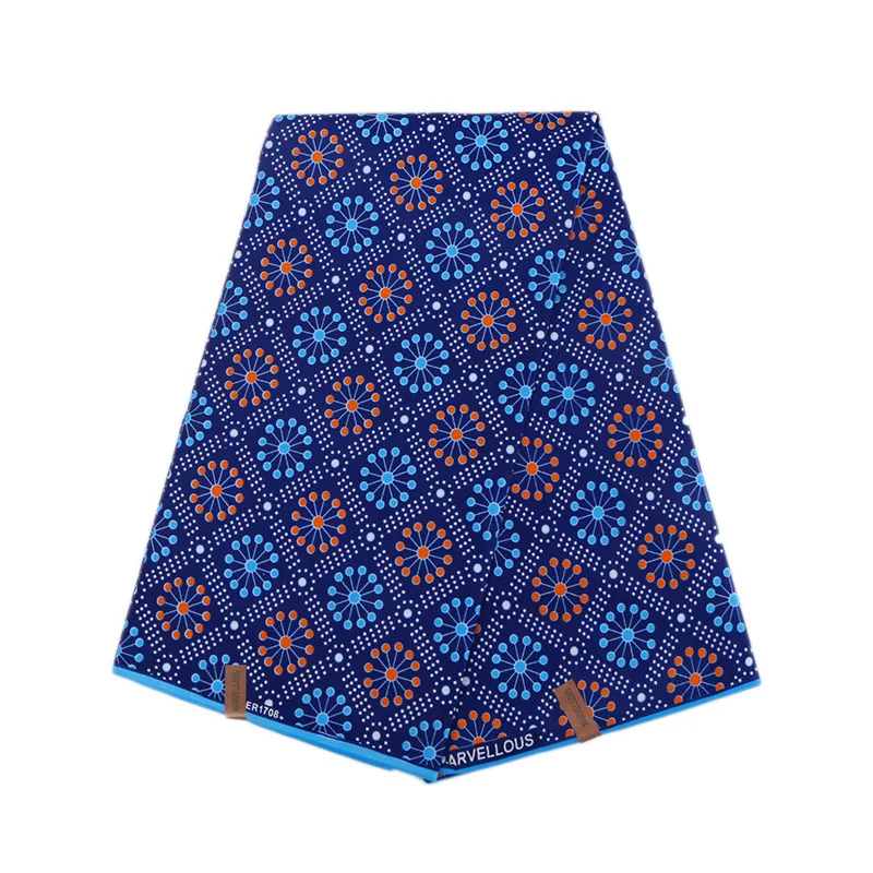 Африканская ткань Анкара восковая 6 ярдов красная и синяя с цветочным принтом 2019