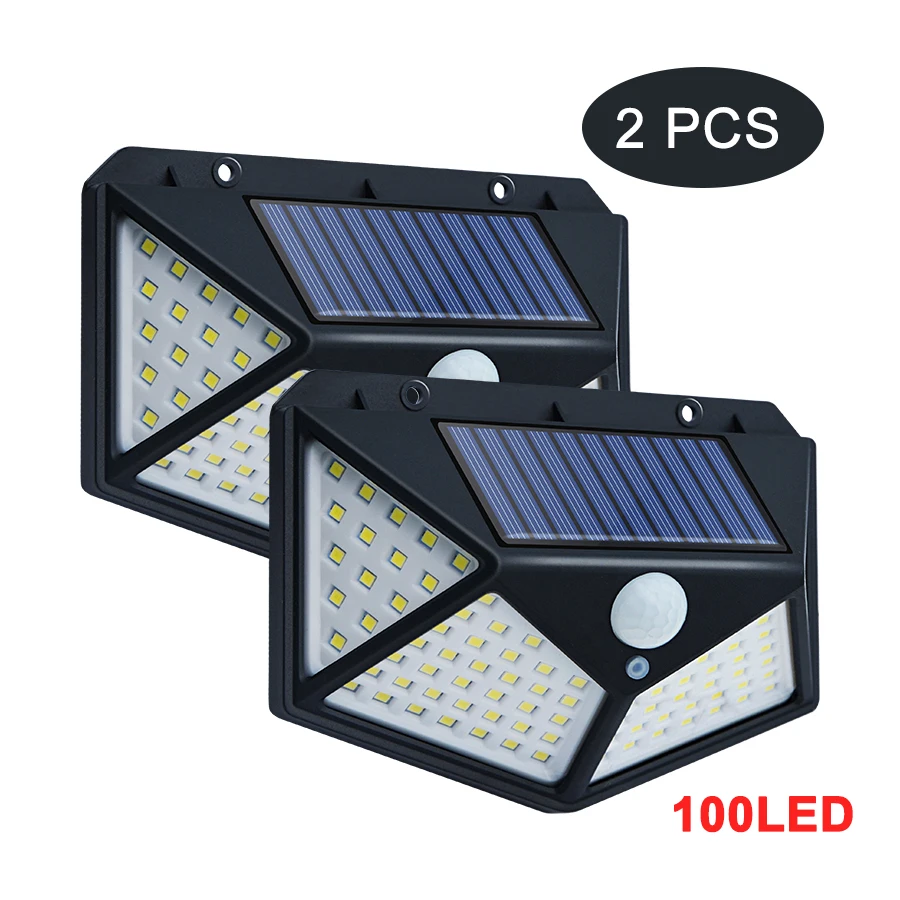 2pcs 100LED 4 sided 100/118 светодиодный солнечный свет открытый беспроводной PIR датчик движения Сад Солнечная лампа водонепроницаемый освещение безопасности - Испускаемый цвет: 2pcs 100LED 4 sided