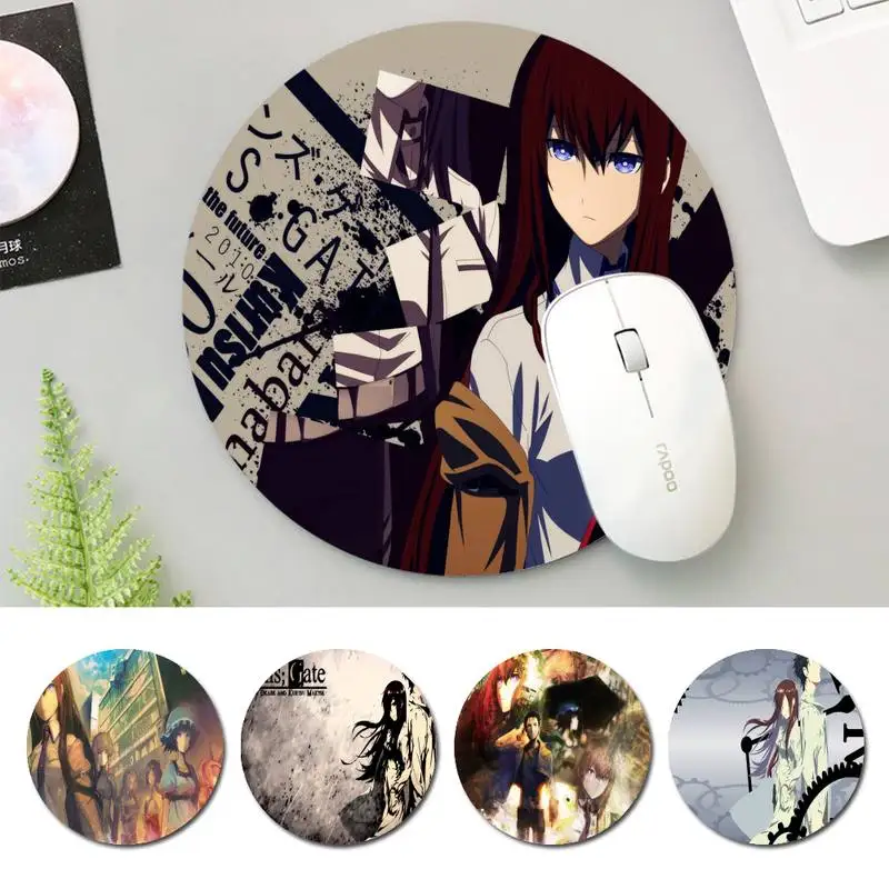 

Funny Steins Gate Mouse Pad Keyboard Mat Desk Durable Desktop Mousepad Rubber Gaming Round Mouse Pad Office Mouse Mat