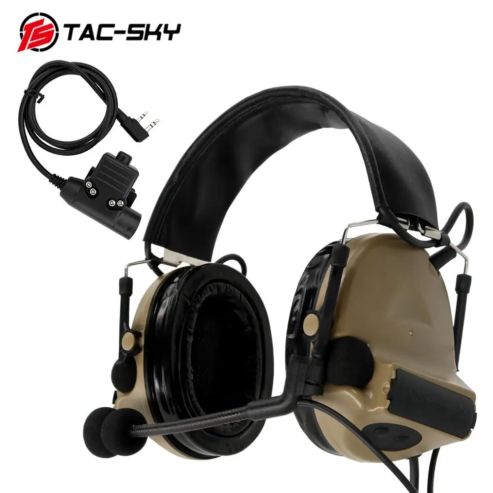 TAC-SKY COMTAC II silicone earmuffs hearing noise reduction pickup military tactical headset DE+ U94 Kenwood plug PTT