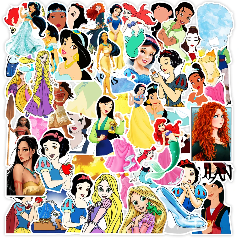 

10/30/50PCS Disney Princess Stickers Aesthetic Laptop Phone Fridge DIY Decals Snow White Aisha Cartoon Sticker Packs Kid Toys