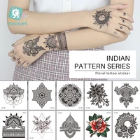 rocooart indian arabic black flower design temporary body tattoo for girls female hand decor traditional pattern taty sticker