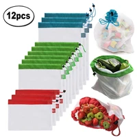 12pcs mesh storage bags eco friendly washable for grocery shopping storage reusable fruit vegetable kitchen organization bags