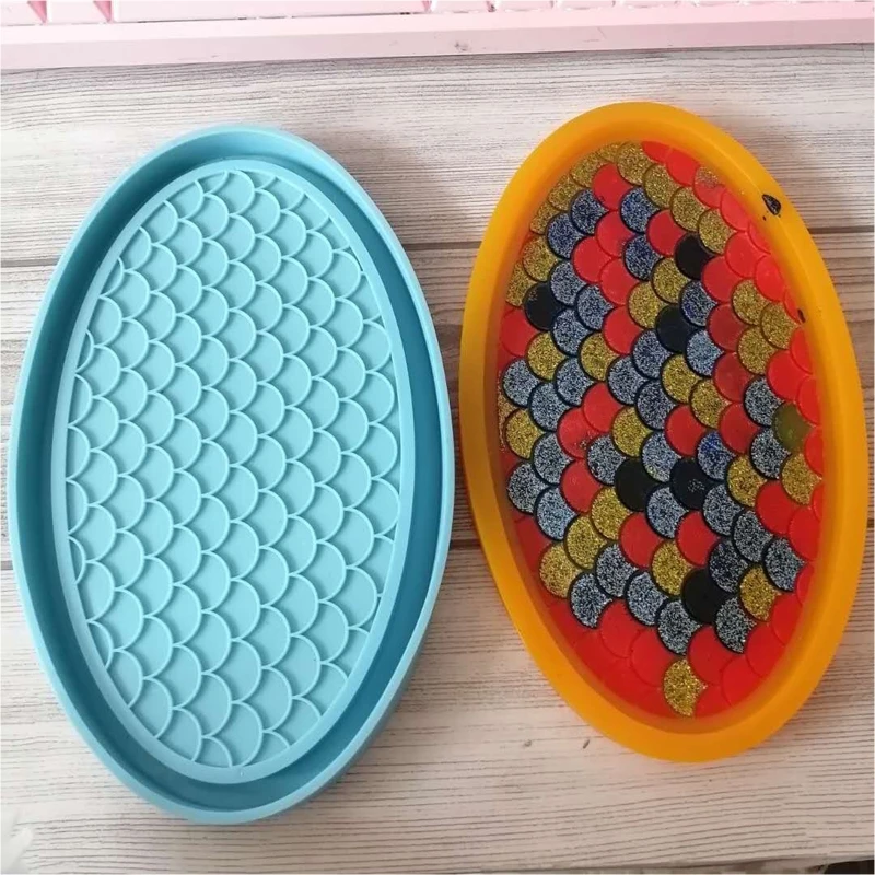 

DIY Plate Tray Silicone Mould Crafts Making Tool Fish Scale Storage Box Epoxy Resin Mold