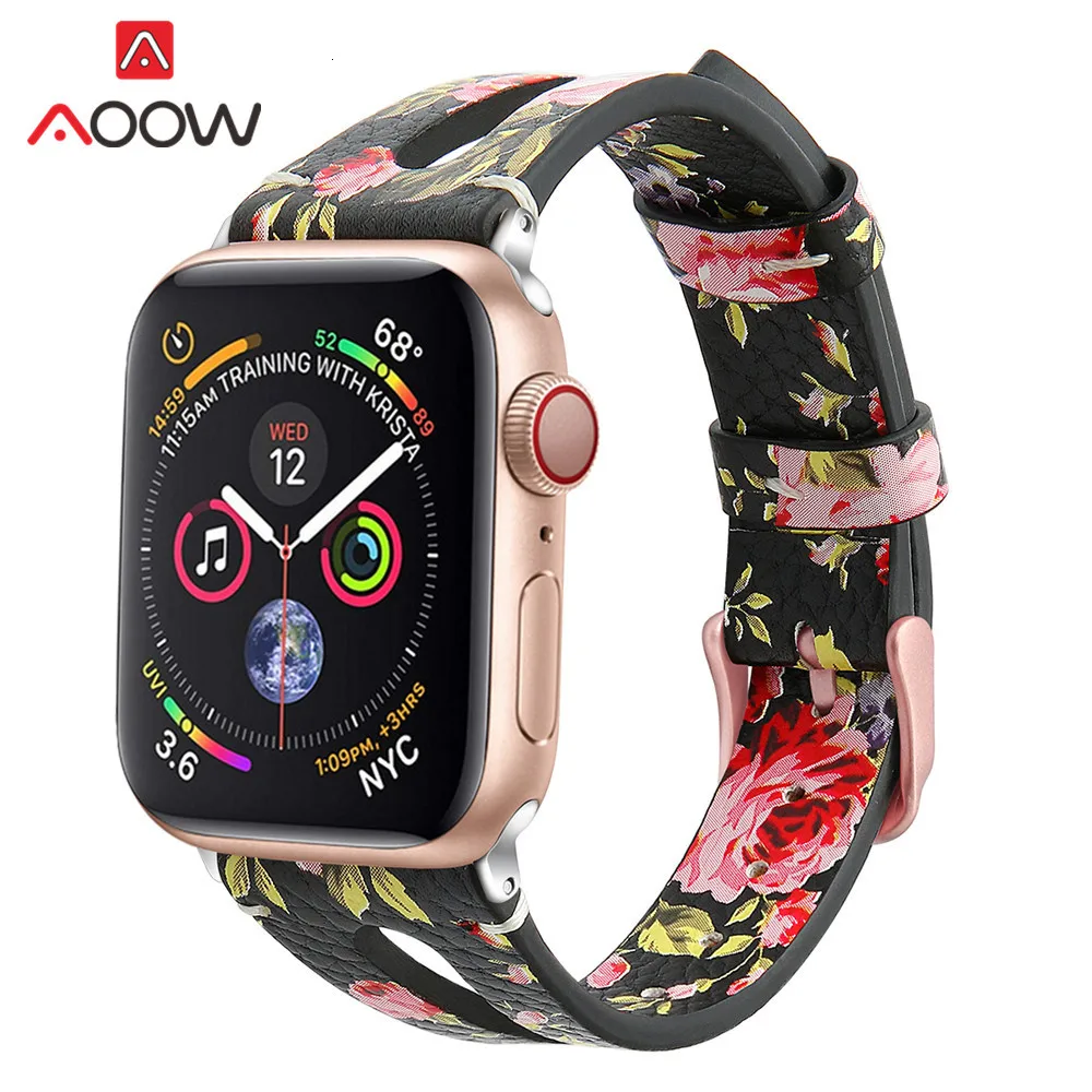 Ремешок из натуральной кожи с принтом для Apple Watch 40 мм 44 мм для iwatch 38 мм 42 мм ремешок серии 4 3 2 1 браслет аксессуары