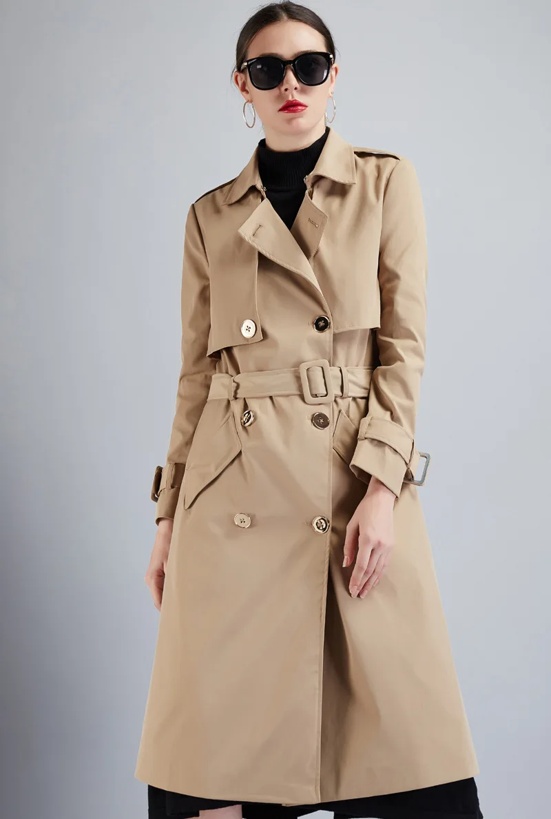 2022 Minimalism Spring Autumn Women'S Trench Coat Causal Lapel Overcoat Female Solid Double-Breasted Women'S Windbreaker B595