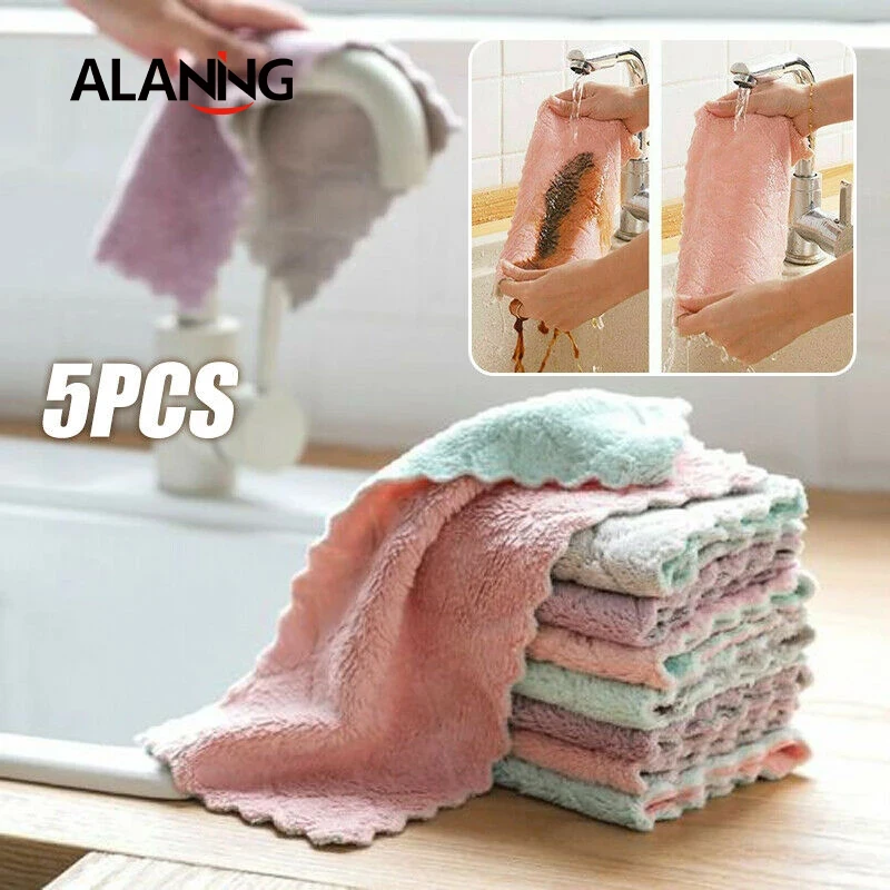 5 шт. супер Абсорбент микрофибры Кухня салфетка для мытья посуды домашнее