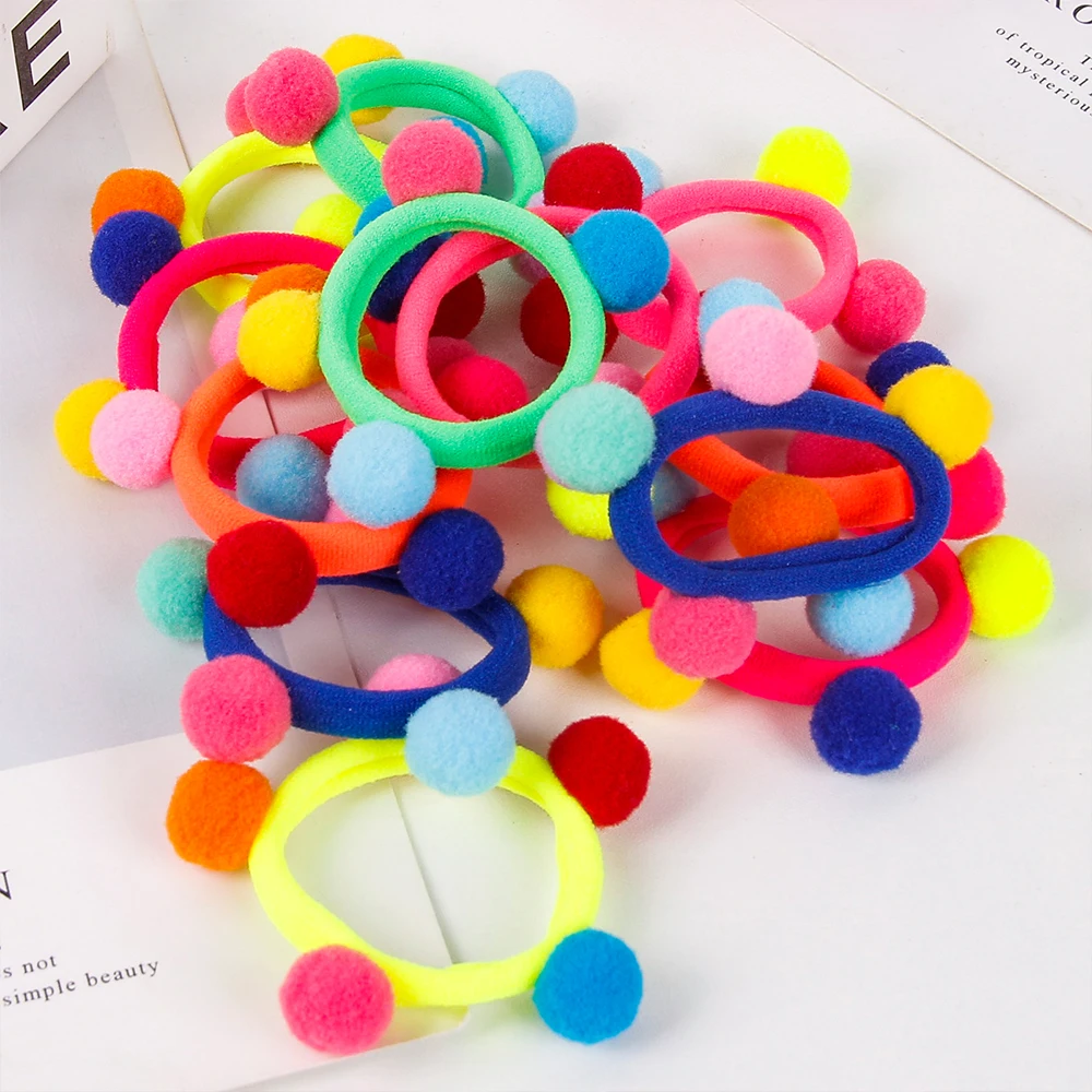 

Candygirl 12PCS Fashion Girls Fur Ball With Hair Tie Cute Little Ball Hair Bands Baby Headwear Kids Hair Accessories