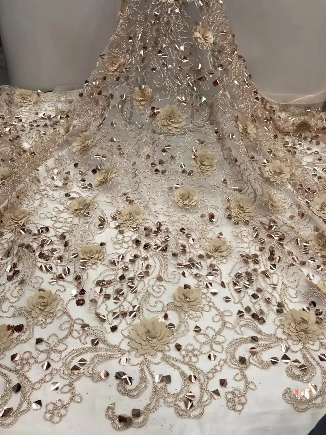 2019 новый стиль Французский Чистая кружевная ткань 3D цветок африканский тюль
