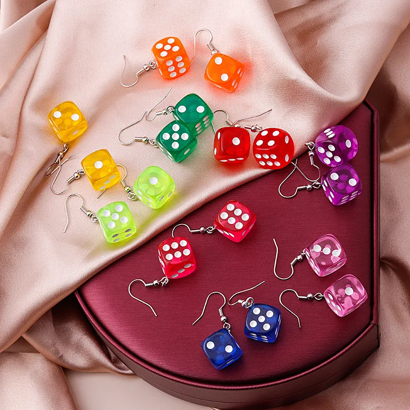 

New Creative Acrylic Simulation Three-dimensional Dice Earrings Transparent Colorful Dice Dangle Earrings For Women Jewelry Gift