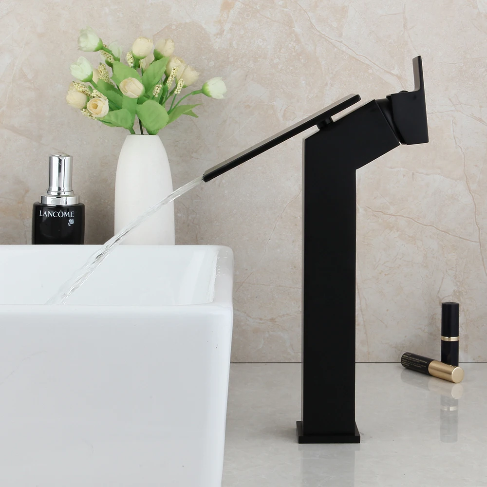 KEMAIDI черный шар смеситель для раковины водопад кран ванной комнаты Твердый