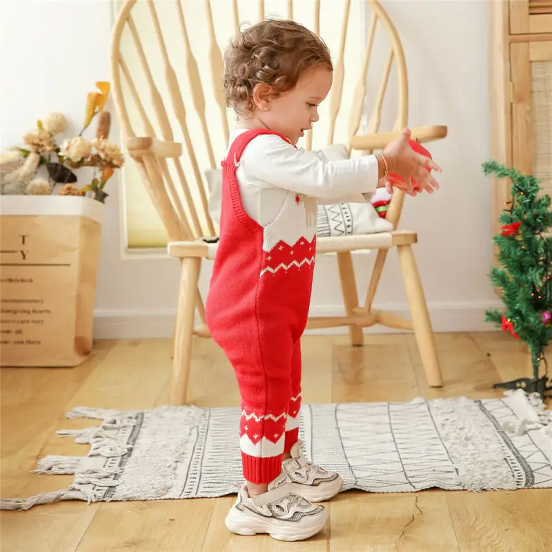 

Christmas Newborn Infant Baby Boy Girl Knitted Sweater Romper Sleeveless Xmas Toddler Sling Jumpsuit Overalls Baby Girl Clothing