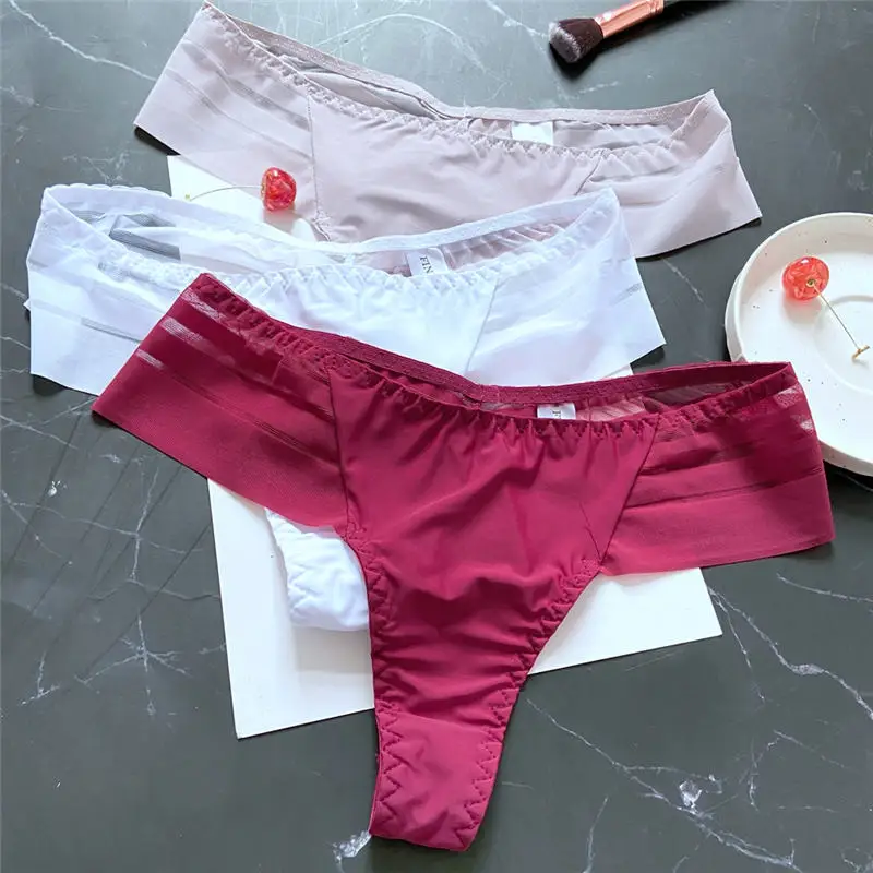 

4PCS/Set Women Panties Sexy Seamless Panties Perspective Female Underpants G-string Thong Solid Color Pantys Intimates Lingerie