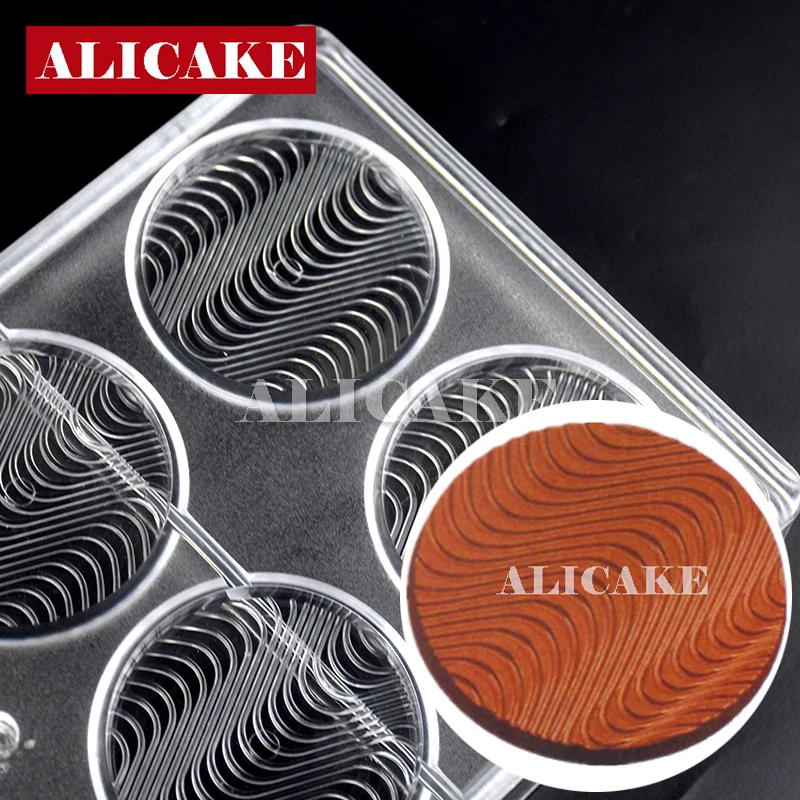 

8 Cavity Polycarbonate Chocolate Mold Wafer Round Wave Cake Tools Mold For Chocolates Molds Commercial Baking Pastry Tools