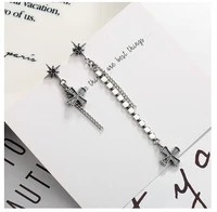 korean fashion s925 silver dangle earrings diamon cross six pointed star thai silver earrings hanging jewelry for women