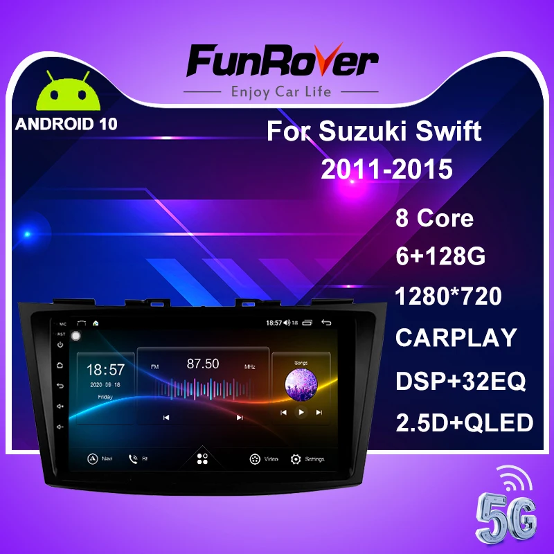 Funrover 6G + 128G 2 din Android 10 0 автомобильный dvd gps плеер для Suzuki Swift 2011 2015 автомобильное