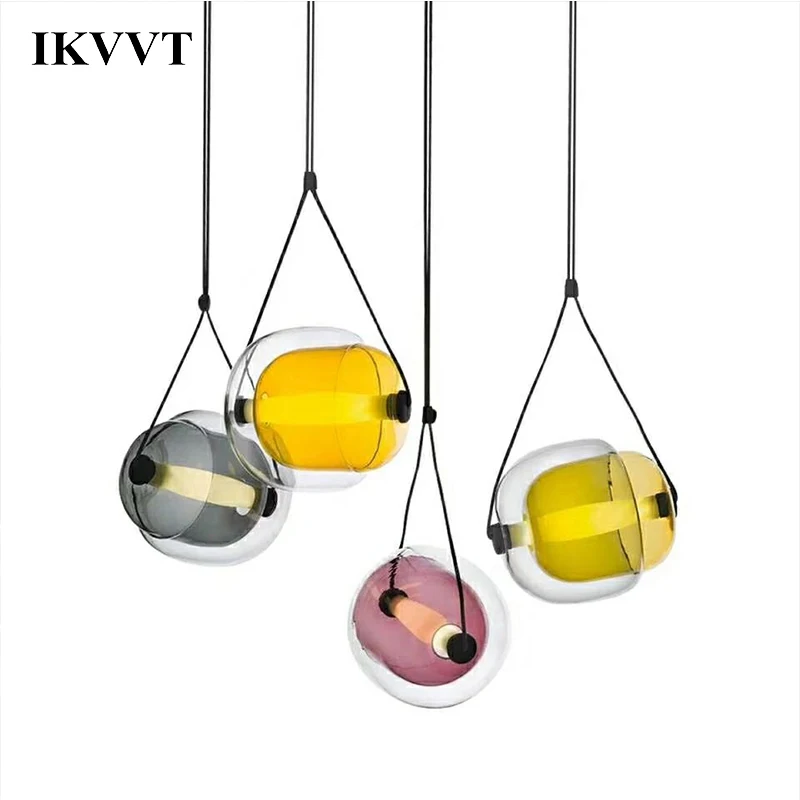 Круглый стеклянный подвесной светильник светодиодный на базе абажур для