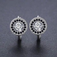 black angel 2020 new 925 sterling silver classic round luxury black white aaa zircon clip earrings party jewelry gift wholesale