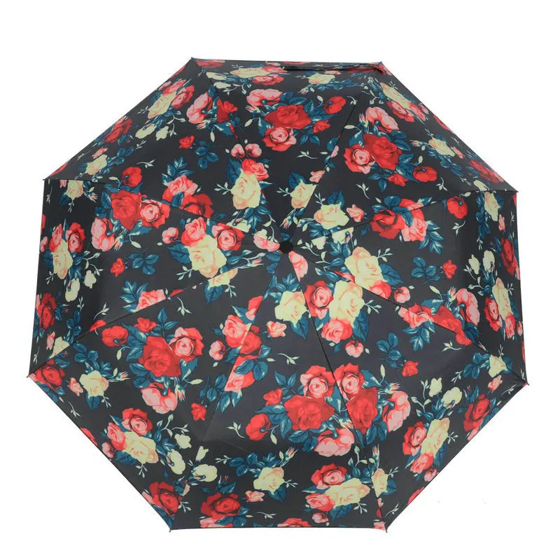Зонт от солнца и дождя для женщин складывается в три раза с черным покрытием