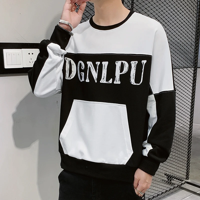 New Oversize Crewneck Print Sweatshirt Mens Korean Fashion Patchwork Hoodie Streetwear Hip Hop Pullover Harajuku Men