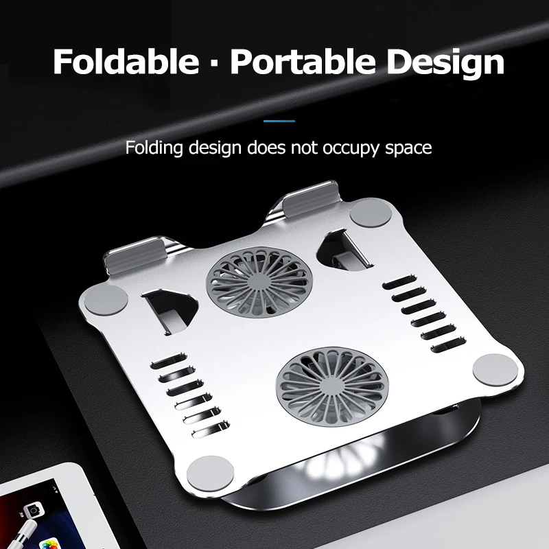 Luxury Aluminum Alloy USB Lnterface Laptop Stand Dual Fan Radiator Foldable Cooling Base Bracket Mute Notebook Computer | Автомобили и