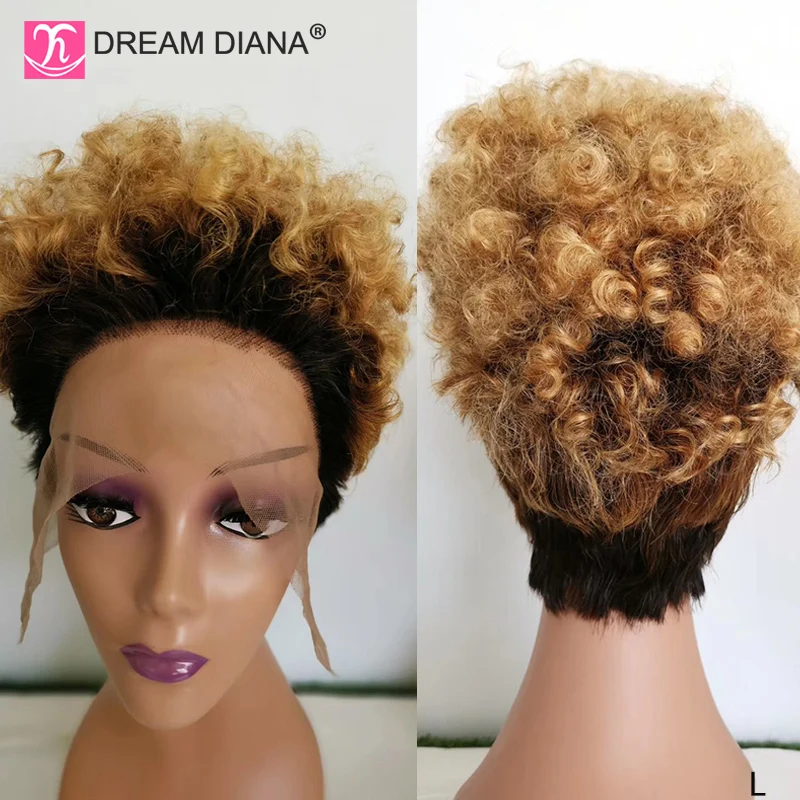 Короткий кудрявый парик DreamDiana Ombre 13x4 кружевной передний 8 дюймов вьющиеся
