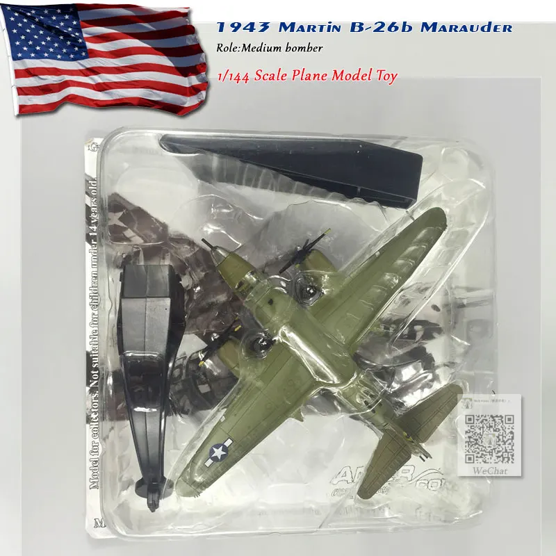AMER 1/144 масштаб военная модель игрушки Второй мировой войны B-26 Marauder Bomber Fighter литой металлический самолет модель игрушки для подарка/коллекции - Цвет: USA B26 Marauder