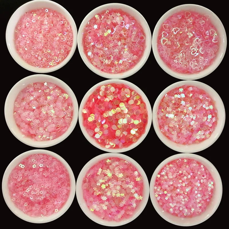 Блестки для ногтей прозрачные розовые смешанные звезды сердце ракушки цветок