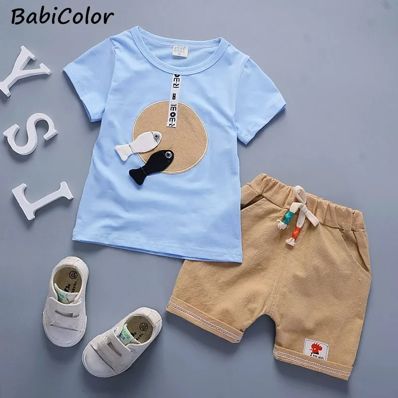 Летние комплекты одежды для маленьких мальчиков Топ + шорты штаны одежда Детский