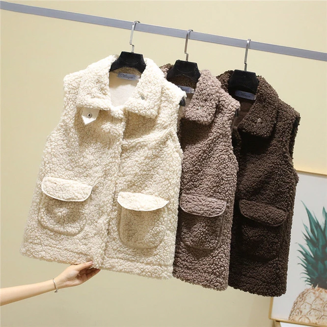 

Newest Korean Fur Furry Plush Vest Women Sleeveless Down Coat Tops Lady Casual Short Outwear Waistcoat Parkas Jacket Coats Cloth