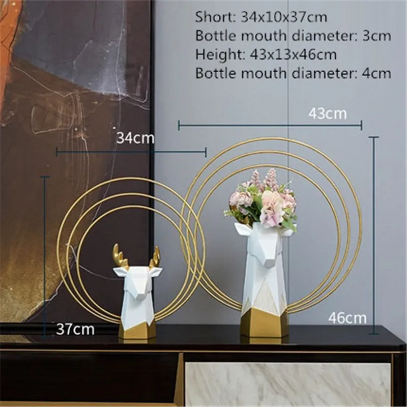 

WU CHEN LONG Nordic Elk Vase Statue Living Room Flower Arrangement TV Cabinet Home Decor Creative Crafts Sculpture A2372