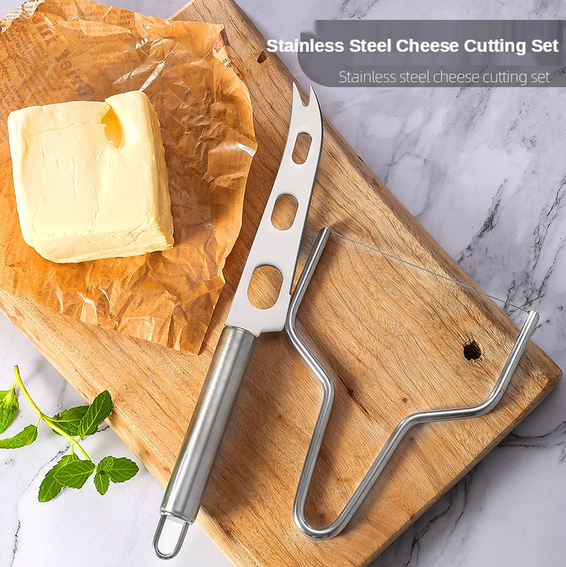 

Stainless Steel Cheese Cutter Kit Butter Ham Kitchen Tool Cheese Cutting Knife 2 Piece Set