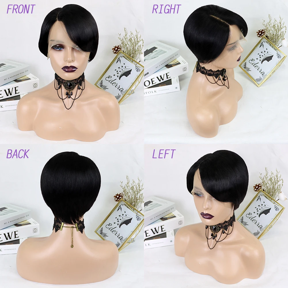 

Short Pixie Cut Wigs Straight Bob Human Hair Wig For Black Women 13X1 Lace Front Wigs Closure Brazilian Remy Hair Wig