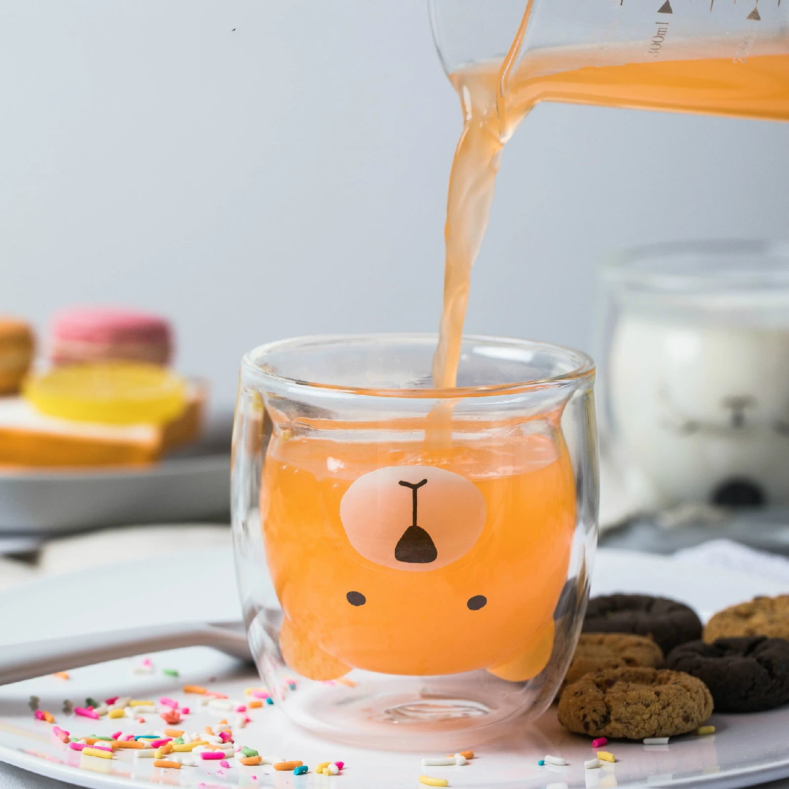 

Coffee Cups Mug Gift Cute Bear Shaped Double Wall Glass Mugs Resistant Kungfu Tea Mug Milk Lemon Juice Cup Drinkware Child Lover