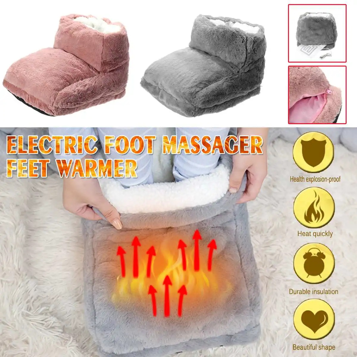 

Electric Heated Foot Warmer Cosy Unisex Velvet Feet Heated Foot Warmer Massager Big Slipper Foot Heat Warm Massage Shoes