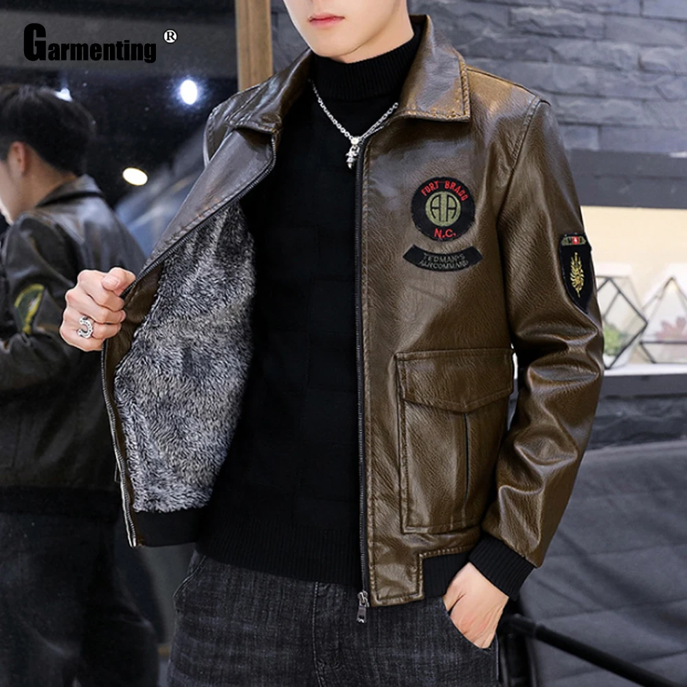 

Men Pu Jackets Trend 2021 New Autumn Winter Outerwear Plus Velvet Patchwork Multi-pocket Faux Leather Coats Sexy Mens Clothing