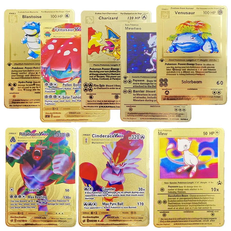 

Покемон металлические золотые карты аниме мультфильм Пикачу V Vmax EX GX дисплей Покемон игра Карта коллекция Боевая торговля детская игрушка